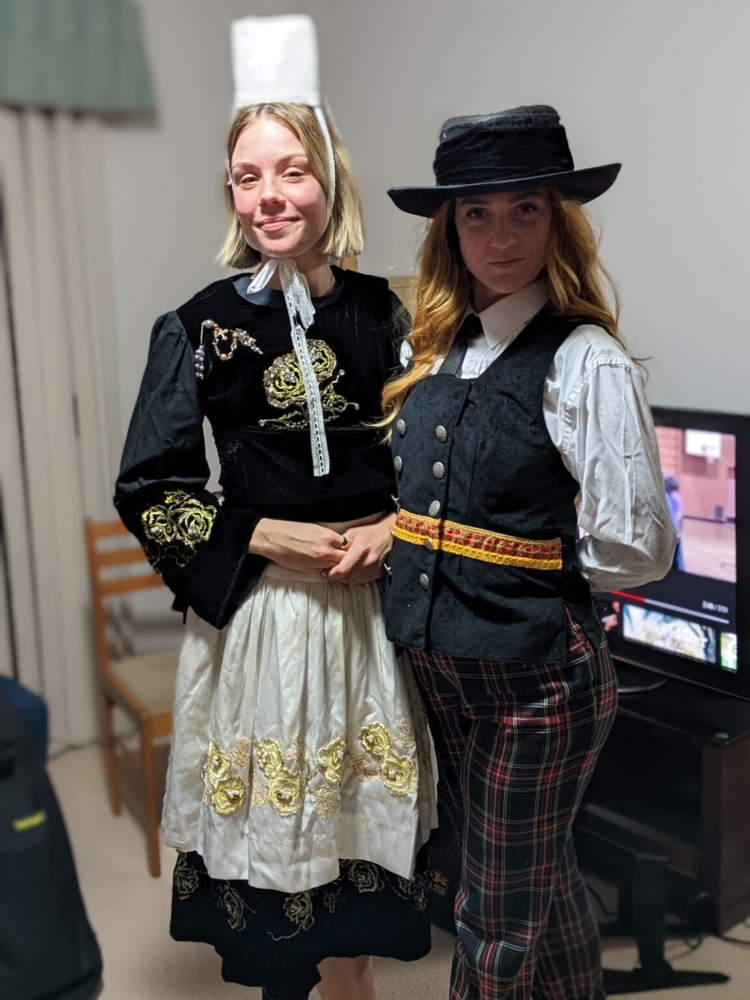 Shea and Molly modelling our new costumes from Brittany @ John's place 2022